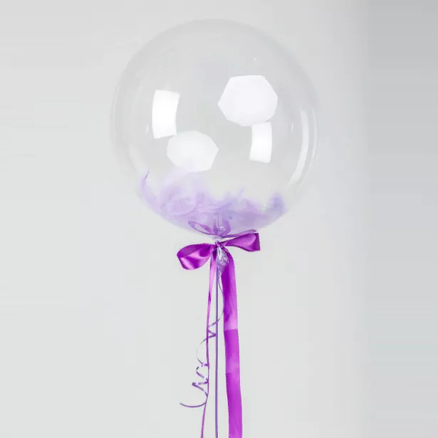 Шар Bubble с сиреневыми перьями