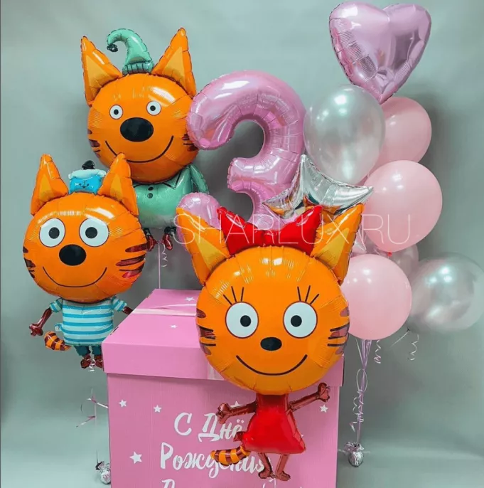 Коробка с шарами на день рождения "Котики"