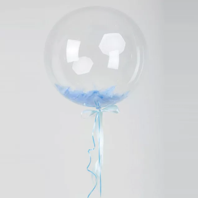 Шар Bubbles с голубыми перьями